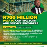 R700 million already paid to contractors and service providers: Duma announces that an Invoice-Checking War Room will convene every Friday to check progress
